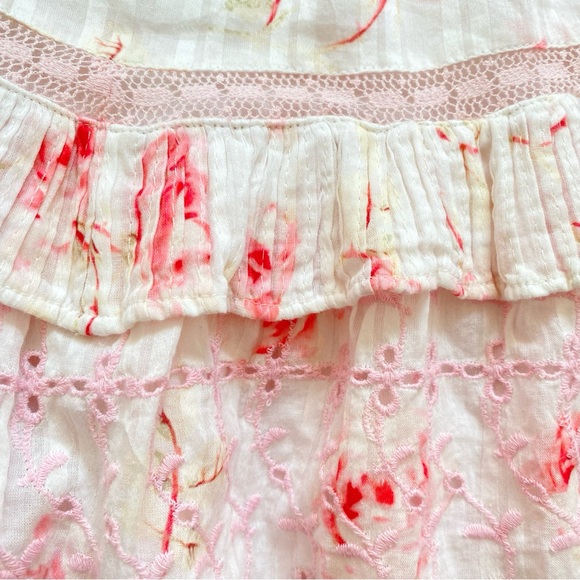 LOVESHACKFANCY white pink rose floral print ruffle eyelet lace mini skirt - Picture 5 of 8